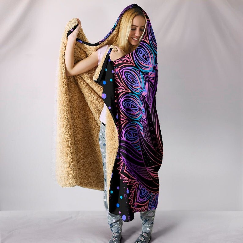 Spiritual Lotus Flower Hooded Blanket - Magical Eye-Catching Unforgettable, Healing Divine Powers, Soft Wearable Blanket Hoodie,