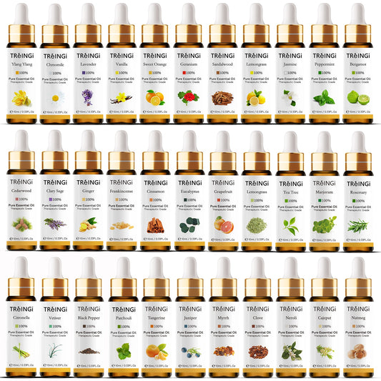 10ml Pure Natural Sandalwood Essential Oils Jasmine Lavender Rose Vanilla Mint Sage Cinnamon Bergamot Tea Tree Oil with Dropper