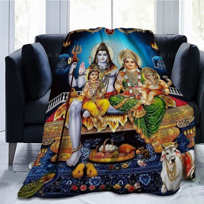 Hinduism Lord Shiva Parvati Family Indian God Ganesh Kartik Spiritual Ox Tiger Flannel Blanket Suitable For All Seasons