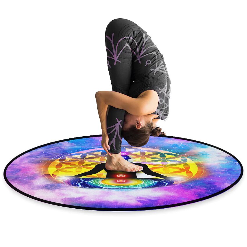 Colorful Seven Chakra Carpet Flower of Life Round Yoga Mat Reiki Meditation Rug Spiritual Healing Energy Crystal Pad Non-slip