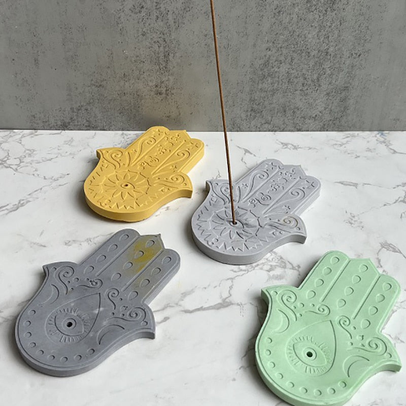 2PCS Hand of Fatima Incense Sticks Base Silicone Mold DIY Yoga Cement Plaster Flower of Life Incense Holder Tray Home Decoration