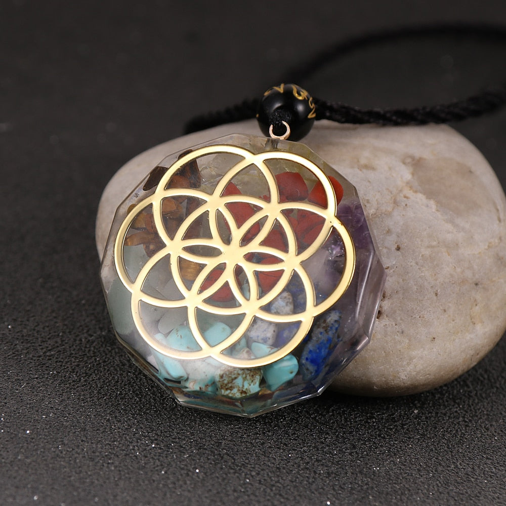 Energy Generator Orgone Amulet 7 Chakras Pendant Necklace Orgonite Meditation Balance EMF Protection Sweater Chain Jewelry