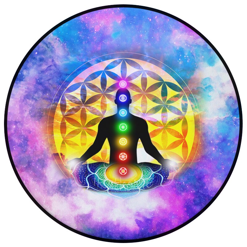 Colorful Seven Chakra Carpet Flower of Life Round Yoga Mat Reiki Meditation Rug Spiritual Healing Energy Crystal Pad Non-slip