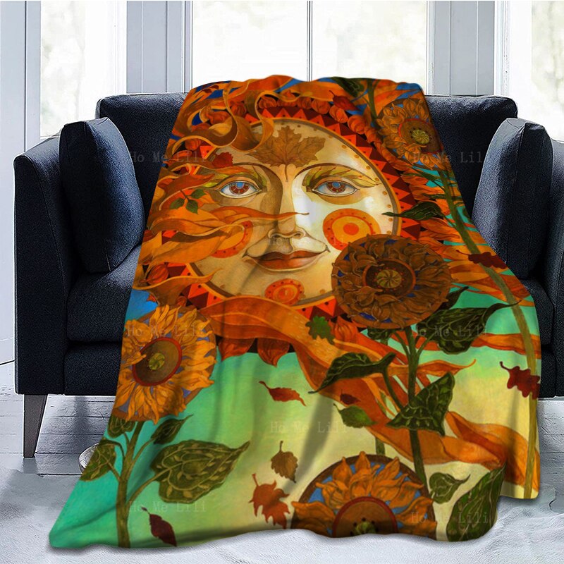 Sun Sunflower Maple Leaf Autumn Spiritual Art Floral Soft Cozy Flannel Blanket By Ho Me Lili Fit For Trave Camping Home Etc