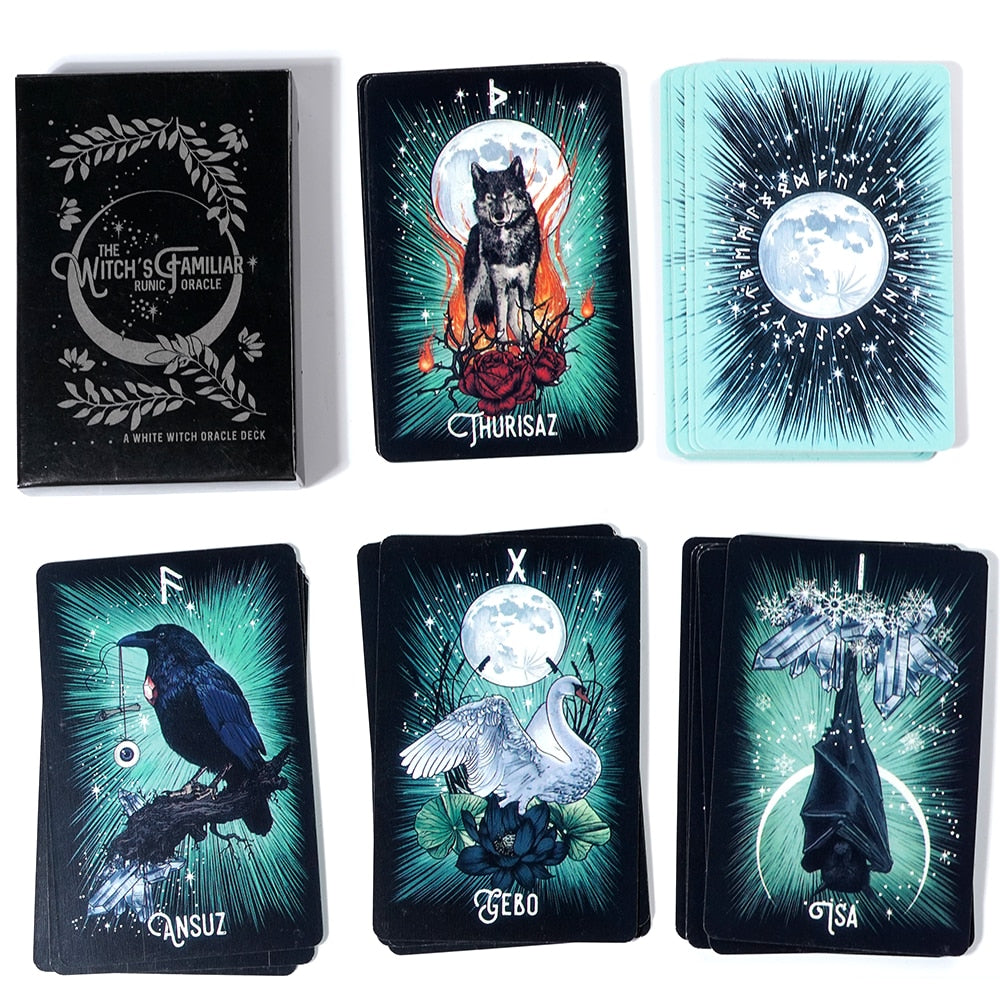 Witch'S Familiar Runic Oracle 24 Card Indie Tarot Deck Runes Rune Cards Animal Oracle Animal Tarot Cards Viking Runes