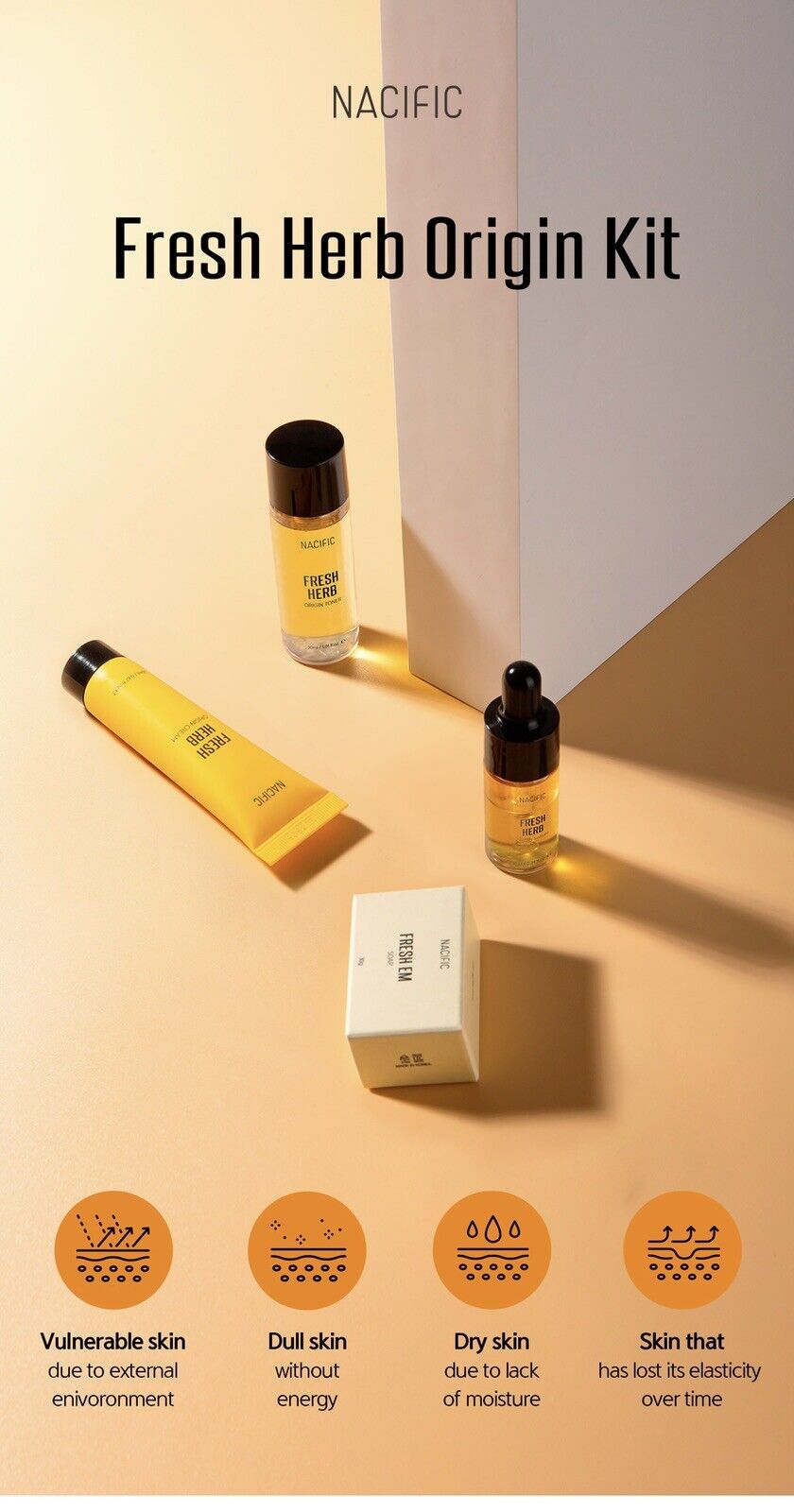 Nacific Fresh Herb Origin Kit (Soap 30g+Toner 30ml+Serum 10ml+Cream 20ml) Herbal Beauty Korean Skin Care
