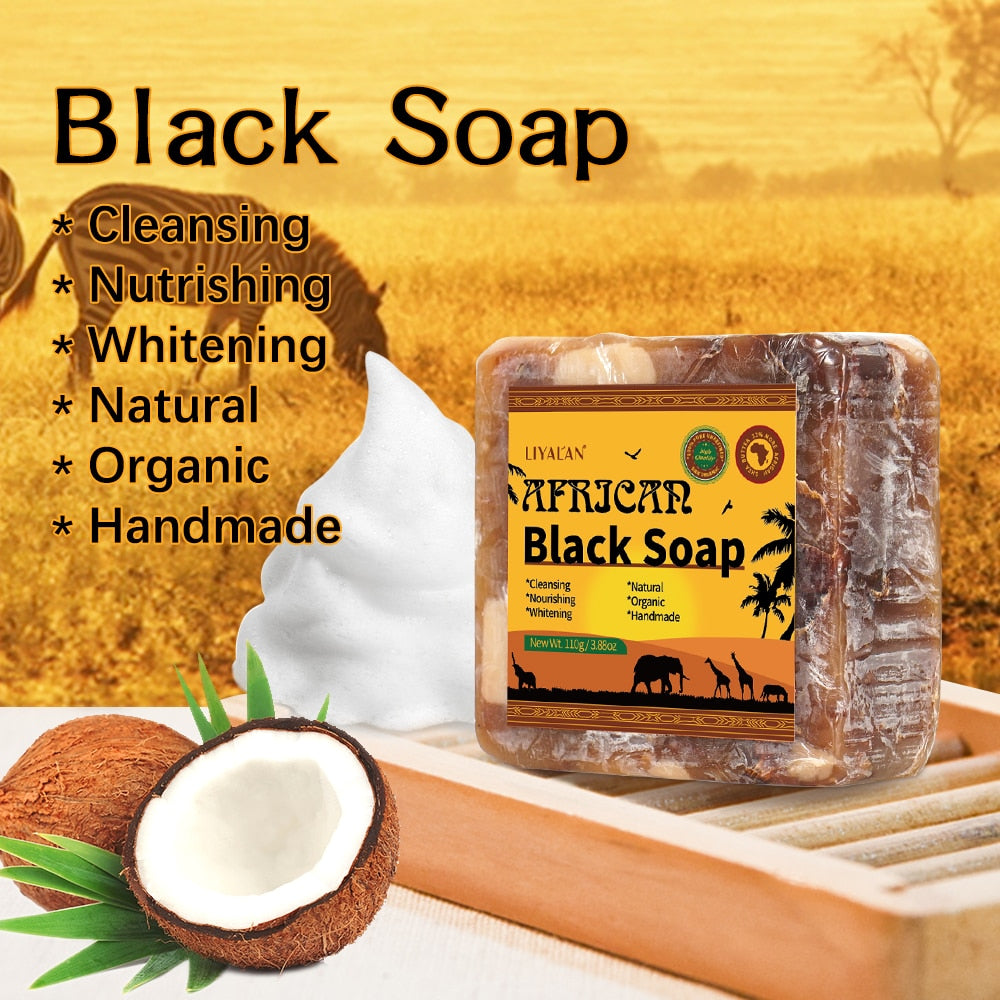 LIYALAN African Black Soap Anti Taches Face Bath Deep Cleansing Exfoliating Body Moisturizing Treatment Acne
