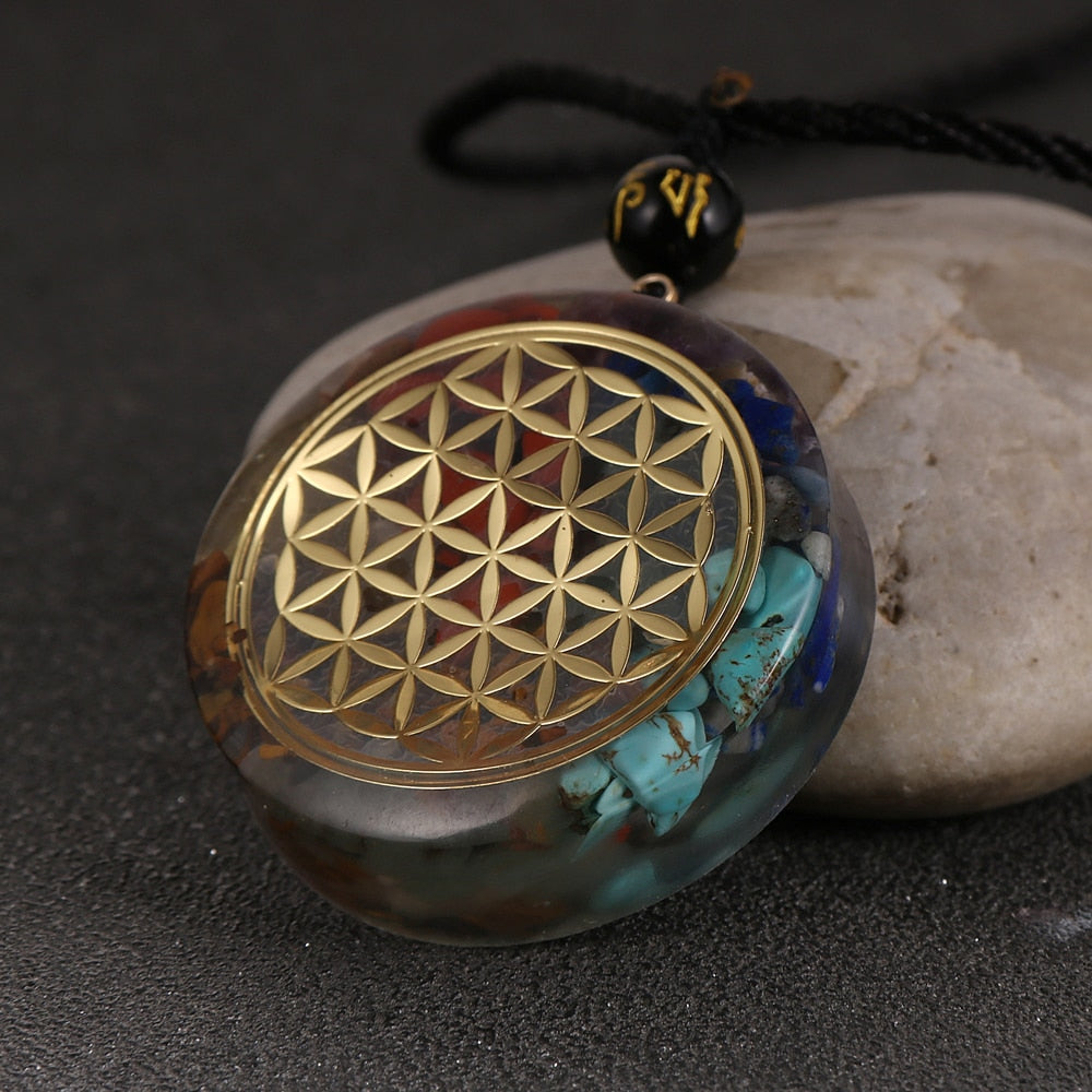 Energy Generator Orgone Amulet 7 Chakras Pendant Necklace Orgonite Meditation Balance EMF Protection Sweater Chain Jewelry